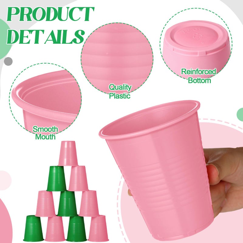 Funnymoom 100 Pcs Disposable Plastic Pink and Green Cups 12 oz Sorority Party Beverage Cups for St Patricks Watermelon Flamingo Party Supplies - Image 2