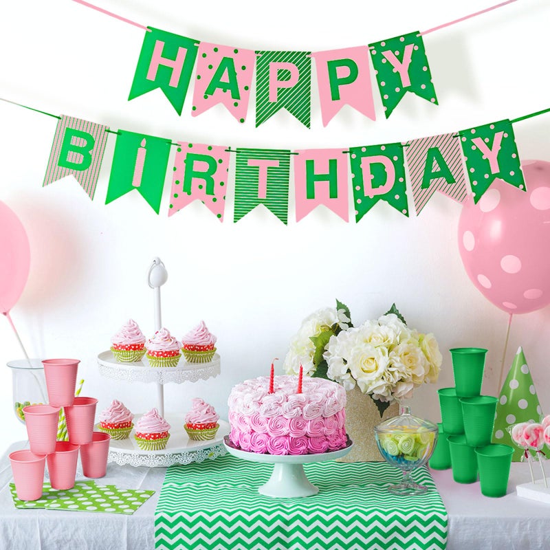 Funnymoom 100 Pcs Disposable Plastic Pink and Green Cups 12 oz Sorority Party Beverage Cups for St Patricks Watermelon Flamingo Party Supplies - Image 4