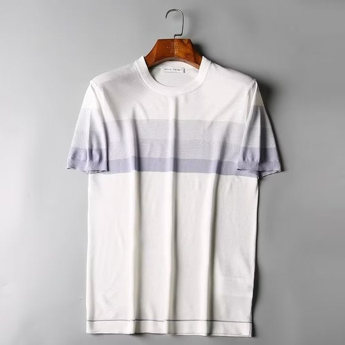 Summer High-end Short-sleeved T-shirt Men's Solid Color Round Neck Ice Silk Quick-drying Slim-fit Half-sleeved Top Draping Non-ironing Elastic - Image 3