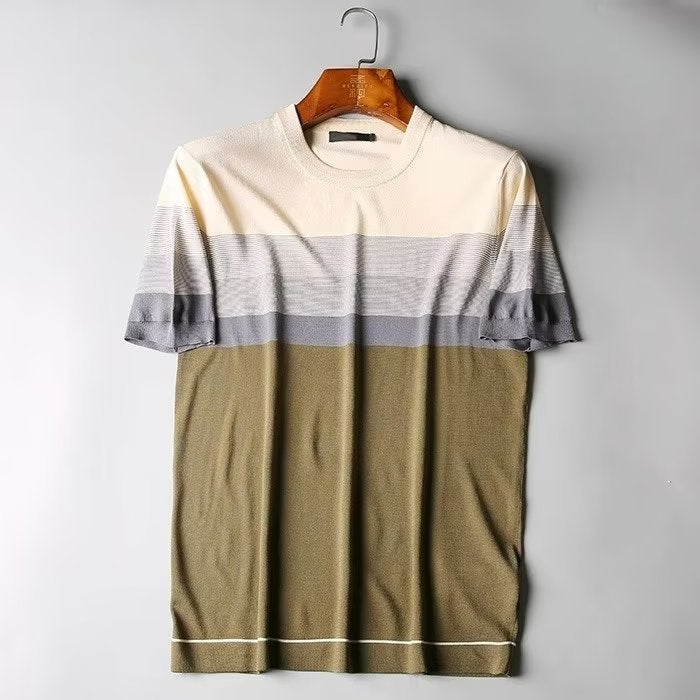 Summer High-end Short-sleeved T-shirt Men's Solid Color Round Neck Ice Silk Quick-drying Slim-fit Half-sleeved Top Draping Non-ironing Elastic - Image 1