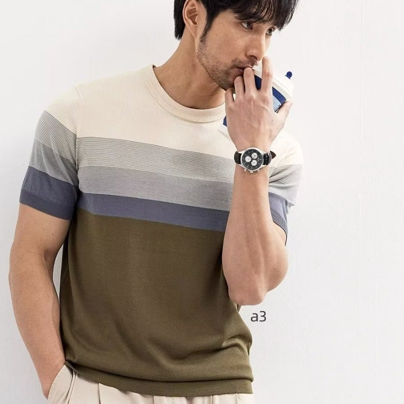 Summer High-end Short-sleeved T-shirt Men's Solid Color Round Neck Ice Silk Quick-drying Slim-fit Half-sleeved Top Draping Non-ironing Elastic - Image 4
