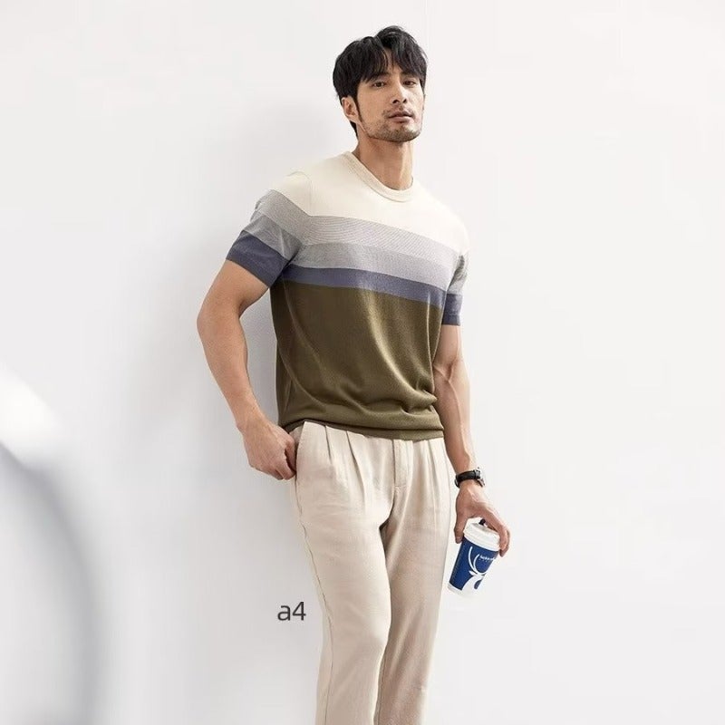 Summer High-end Short-sleeved T-shirt Men's Solid Color Round Neck Ice Silk Quick-drying Slim-fit Half-sleeved Top Draping Non-ironing Elastic - Image 5
