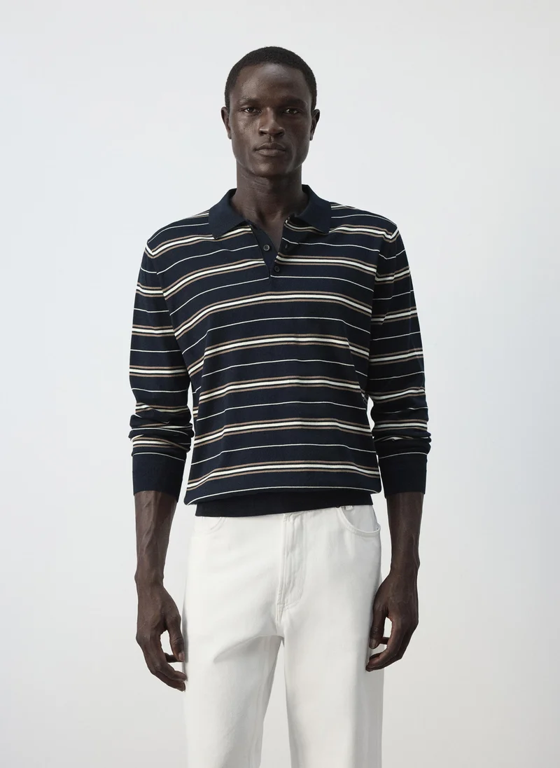 مانجو مان 100% Cotton Fine-Knit Striped Polo