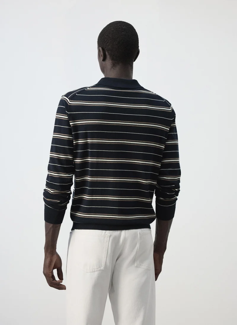 مانجو مان 100% Cotton Fine-Knit Striped Polo
