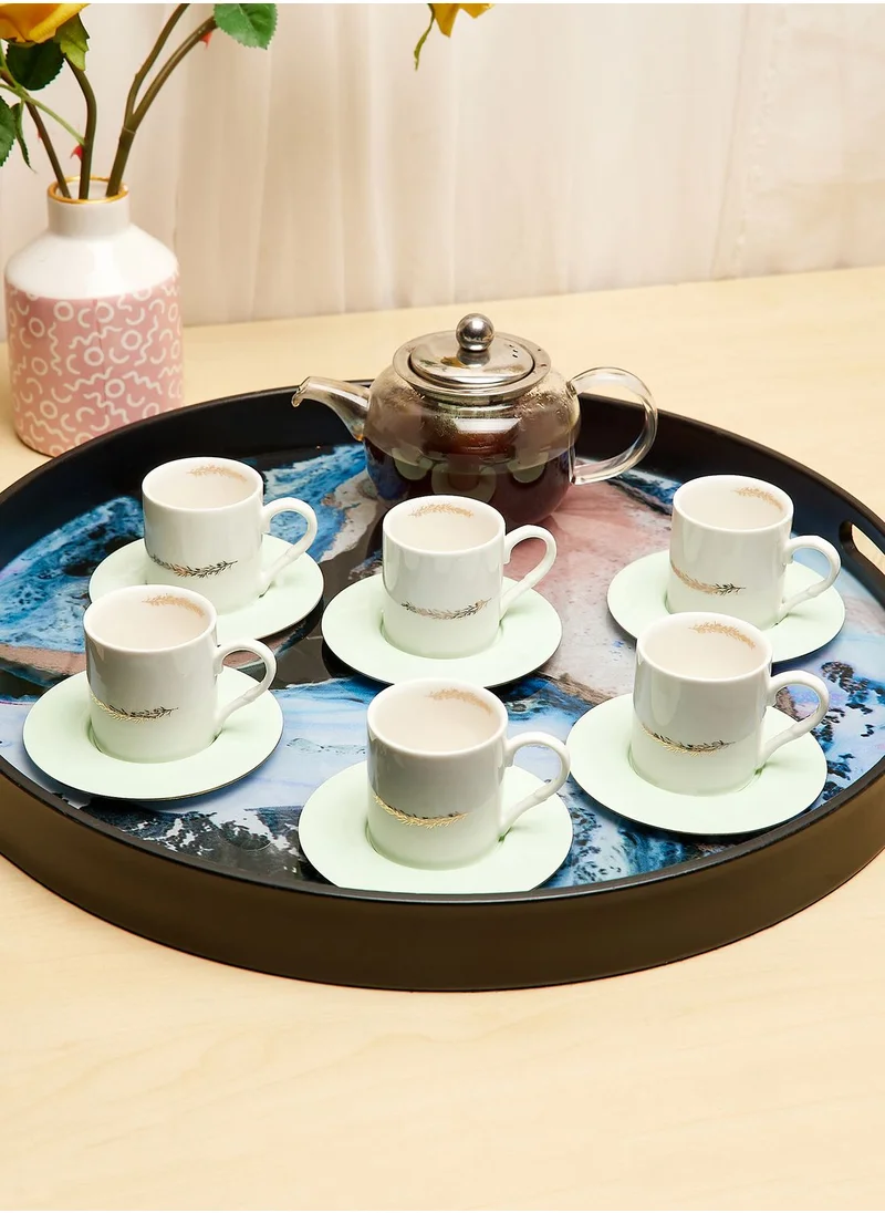 Zarina Espr Cups Olve Brch W/ Grn En Saucers Set Of 6