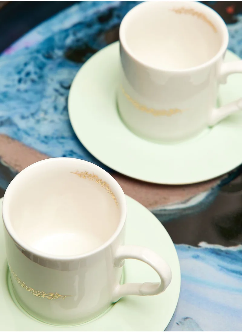 Zarina Espr Cups Olve Brch W/ Grn En Saucers Set Of 6