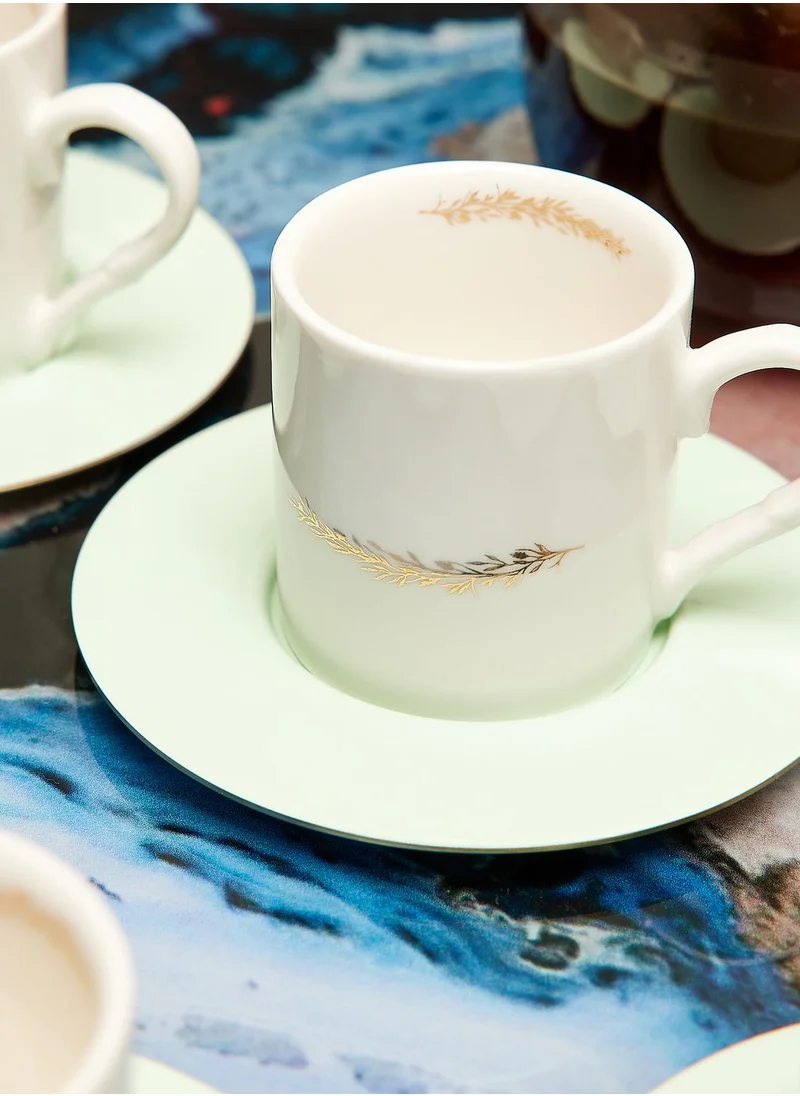 Zarina Espr Cups Olve Brch W/ Grn En Saucers Set Of 6