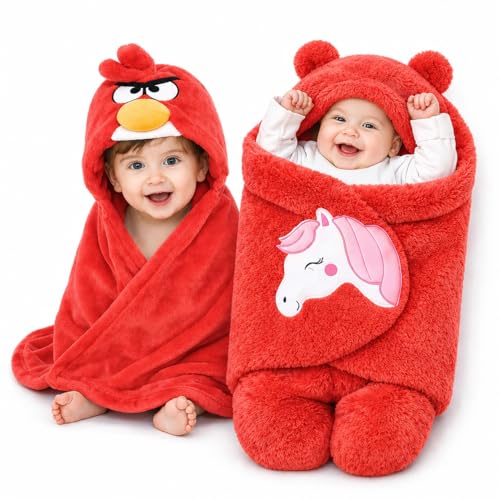 BRANDONN Baby Blankets New Born Combo Pack of Hooded Wrapper Sleeping Bag and Baby Bath Towel for 0-6 Months Baby Boys and Baby Girls Pack of 2 - Image 1