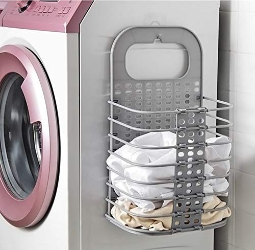 GION GION Wall Mounted Bathroom Hanging Mesh Laundry Basket Toiletry Organization Washing Bin Home Portable Magic Sticker Plastic Laundry Hamper Bag for Bathroom Bedroom Dirty Clothes - Image 1