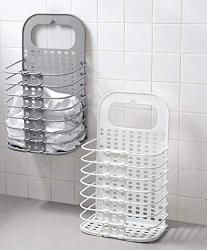 GION GION Wall Mounted Bathroom Hanging Mesh Laundry Basket Toiletry Organization Washing Bin Home Portable Magic Sticker Plastic Laundry Hamper Bag for Bathroom Bedroom Dirty Clothes - Image 5