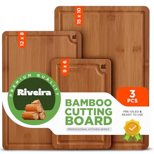 Riveira Brown Bamboo Wood Cutting Board – Versatile And Durable: Set Of 3 Pcs Rectangular Wooden Cutting Board – Natural Wooden Cutting Boards For Kitchen Set – Complete Bamboo Wooden Chopping Board - Image 1