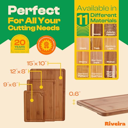 Riveira Brown Bamboo Wood Cutting Board – Versatile And Durable: Set Of 3 Pcs Rectangular Wooden Cutting Board – Natural Wooden Cutting Boards For Kitchen Set – Complete Bamboo Wooden Chopping Board - Image 2