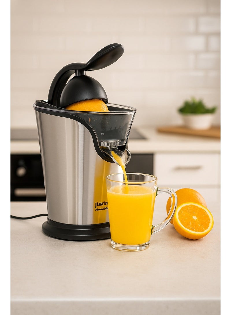 Home Master Electric Citrus Juicer HM-180 – 100W Power – Stainless Steel Rust-Resistant Body – Direct Pour Spout – Two Cones for Juicing Oranges and Lemons – Elegant and Easy-to-Clean Design - Image 2