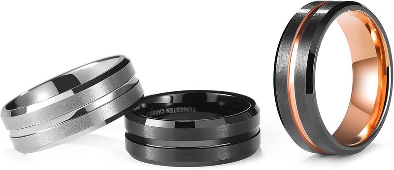King Will Tungsten Carbide Wedding Band for Men Women-6/8/10mm Width Multicolor Available with Grooved Center Wedding Ring Suitable for Work, Gym Comfort Fit Size 4-16 - Image 1