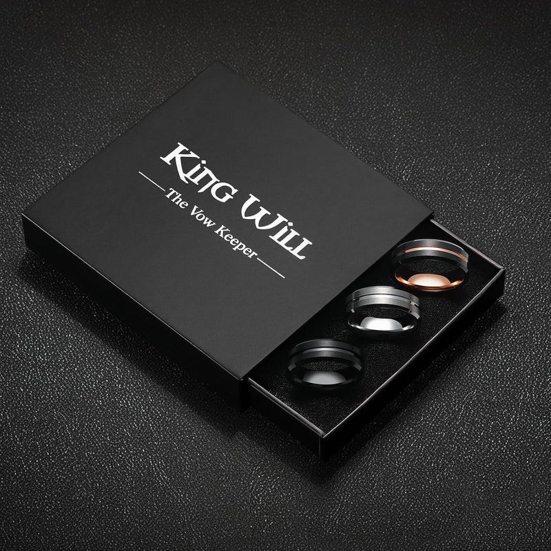 King Will Tungsten Carbide Wedding Band for Men Women-6/8/10mm Width Multicolor Available with Grooved Center Wedding Ring Suitable for Work, Gym Comfort Fit Size 4-16 - Image 5