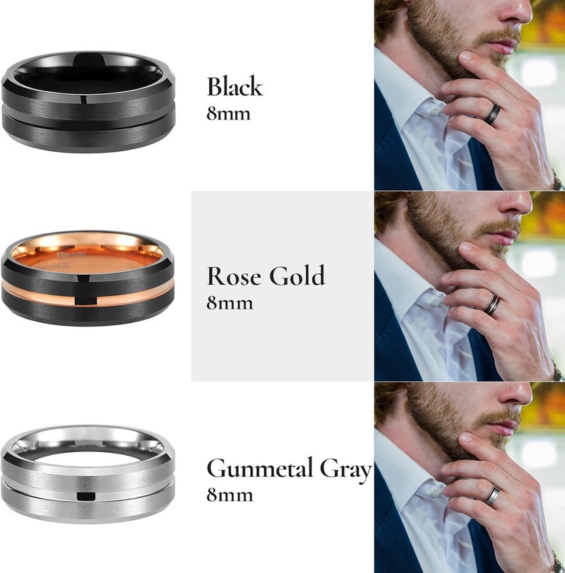King Will Tungsten Carbide Wedding Band for Men Women-6/8/10mm Width Multicolor Available with Grooved Center Wedding Ring Suitable for Work, Gym Comfort Fit Size 4-16 - Image 3