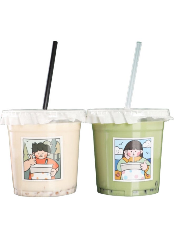 All-round Quanshi Disposable Pet Beverage Cups With Lids, 500Ml*20 Sets, Plastic Cups, Dudu Cups With Straws, Leak-Proof Paper Stickers - Image 2