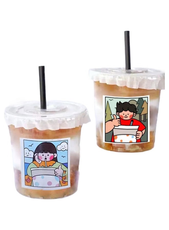 All-round Quanshi Disposable Pet Beverage Cups With Lids, 500Ml*20 Sets, Plastic Cups, Dudu Cups With Straws, Leak-Proof Paper Stickers - Image 3