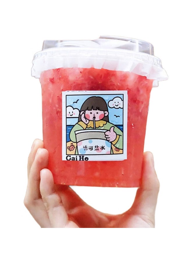 All-round Quanshi Disposable Pet Beverage Cups With Lids, 500Ml*20 Sets, Plastic Cups, Dudu Cups With Straws, Leak-Proof Paper Stickers - Image 1