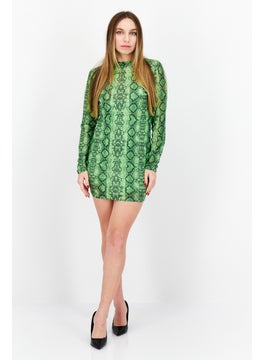 BB Dakota by Steve Madden Women Snake Skin Mini Casual Dress, Neon Green  - Image 1