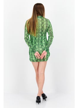 BB Dakota by Steve Madden Women Snake Skin Mini Casual Dress, Neon Green  - Image 3