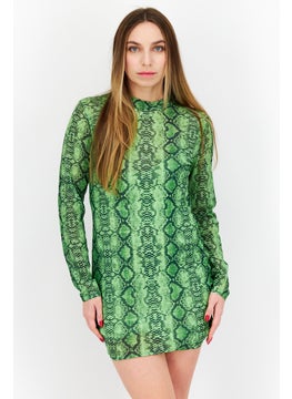 BB Dakota by Steve Madden Women Snake Skin Mini Casual Dress, Neon Green  - Image 2