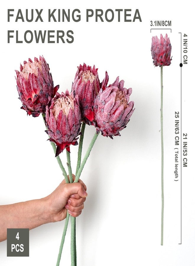 v2croft 4 Pack Artificial King Protea Flowers – Lifelike Tropical Floral Arrangements for Wedding Centerpiece & Home Decor, Faux Protea Cynaroides with Stems for Office, Party & Table Displays - Image 2