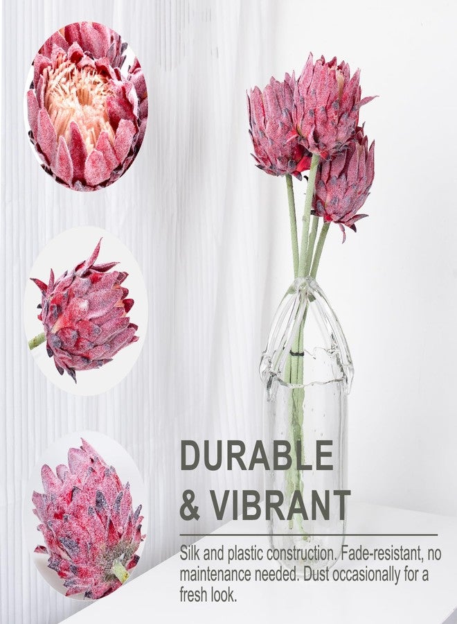 v2croft 4 Pack Artificial King Protea Flowers – Lifelike Tropical Floral Arrangements for Wedding Centerpiece & Home Decor, Faux Protea Cynaroides with Stems for Office, Party & Table Displays - Image 3