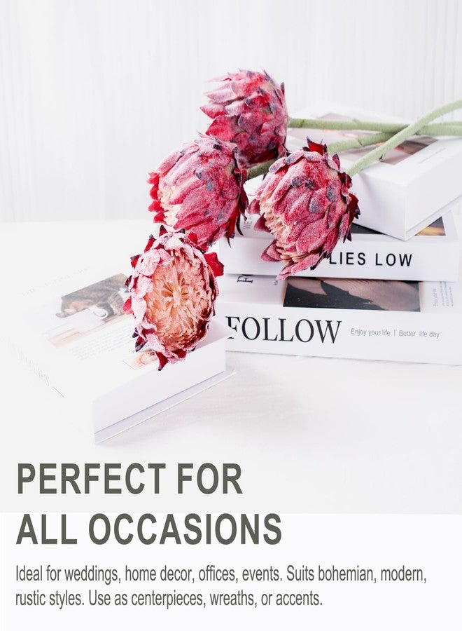 v2croft 4 Pack Artificial King Protea Flowers – Lifelike Tropical Floral Arrangements for Wedding Centerpiece & Home Decor, Faux Protea Cynaroides with Stems for Office, Party & Table Displays - Image 5