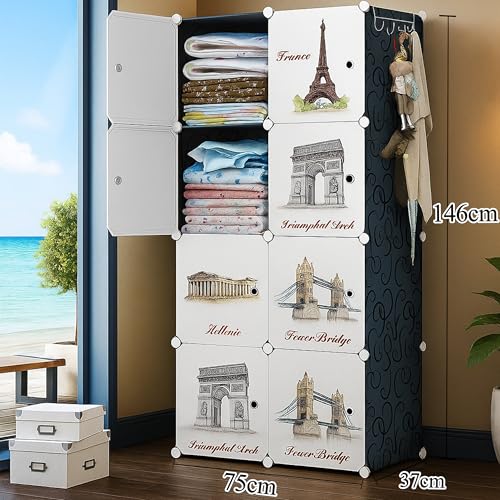 AYSIS 𝟖 𝐒𝐡𝐞𝐥𝐯𝐞𝐬 Multi-Purpose Organizer | 𝐊𝐢𝐝𝐬 𝐏𝐥𝐚𝐬𝐭𝐢𝐜 Modular Storage Rack for Clothes, Kitchen, Living Room | Space-Saving Collapsible Wardrobe for Clothes【Black, 8-Shelf-8-Door】 - Image 2