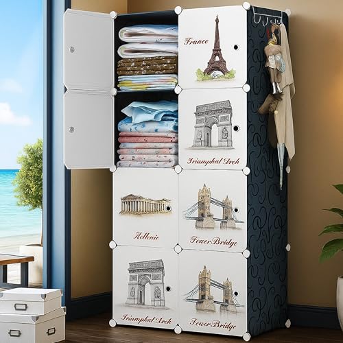 AYSIS 𝟖 𝐒𝐡𝐞𝐥𝐯𝐞𝐬 Multi-Purpose Organizer | 𝐊𝐢𝐝𝐬 𝐏𝐥𝐚𝐬𝐭𝐢𝐜 Modular Storage Rack for Clothes, Kitchen, Living Room | Space-Saving Collapsible Wardrobe for Clothes【Black, 8-Shelf-8-Door】 - Image 1