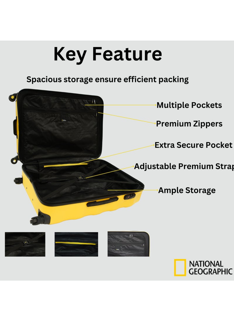 NATIONAL GEOGRAPHIC - حقيبة سفر ناشيونال جيوغرافيك أريتي ABS صلبة صغيرة قابلة للحمل، باللون الأصفر، حقيبة سفر متينة وخفيفة الوزن، حقيبة عربة ذات 4 عجلات مع قفل تركيبة TSA (20 بوصة). - Image 1
