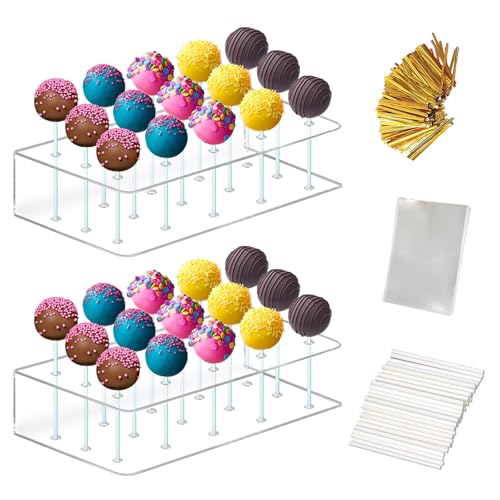 MRFOAM Acrylic Cake Pop Stand Display Holder with Lollipop Sticks Treat Bags and Twist Ties for Candy Making