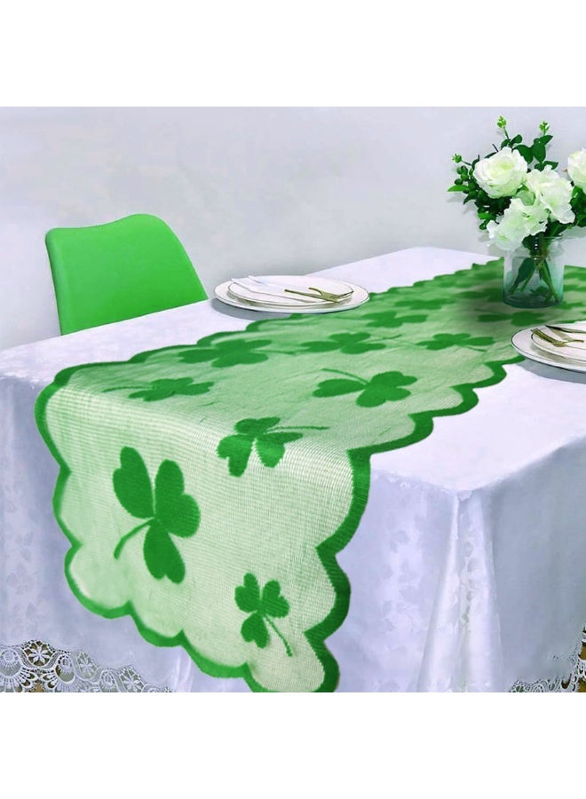 Green Clover Lace Table Runner Home Decor Tablecloths - Image 1