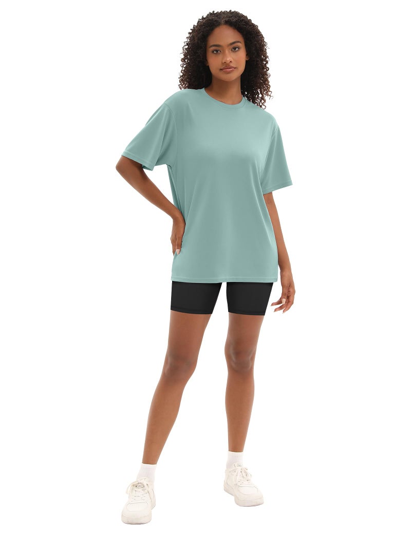 Kinglaman 5 Pack Workout Oversized T Shirts for Women, Short Sleeve Plus Size Baggy Dry Fit Athletic Gym Shirts Tops Tees 1 Black 1 Dark Pink 1 Blue 1 Ash Grey 1 Green XX-Large - Image 2