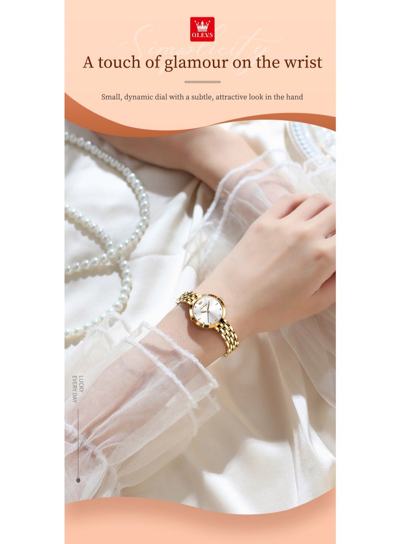 أوليفز ساعات نسائية موضة كوارتز ستانلس ستيل مقاومة للماء ذهبي 9992 - Image 2