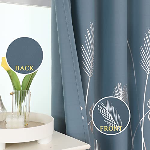 Estelar Textiler Stone Blue Blackout Curtains 84 Inches Long, Grommet Curtains with Silver Palm Tree Pattern, Light Blocking Thermal Insulated Window Drapes for Boys Bedroom, 52Wx84L, 2 Panels - Image 3