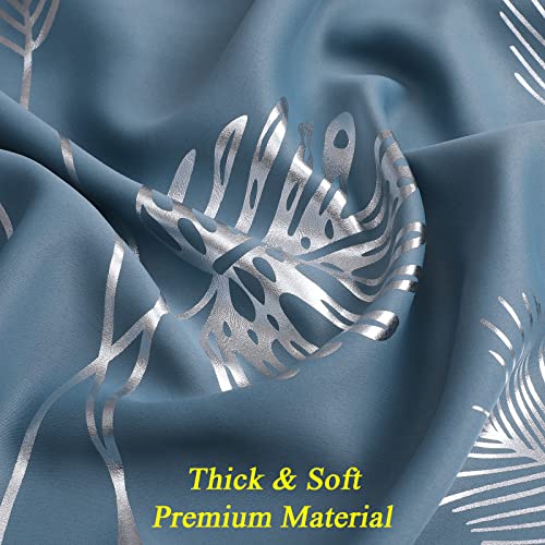 Estelar Textiler Stone Blue Blackout Curtains 84 Inches Long, Grommet Curtains with Silver Palm Tree Pattern, Light Blocking Thermal Insulated Window Drapes for Boys Bedroom, 52Wx84L, 2 Panels - Image 5