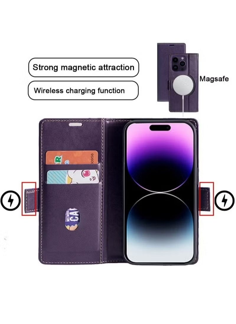 X-level iPhone 15 Pro Leather Case Wallet Flip Cover Card Slots Magnetic MagSafe Stand Phone Holder Function Fold Shockproof Protective Full Protection Anti-scratch Anti-stolen For iphone 15 Pro  - Image 3