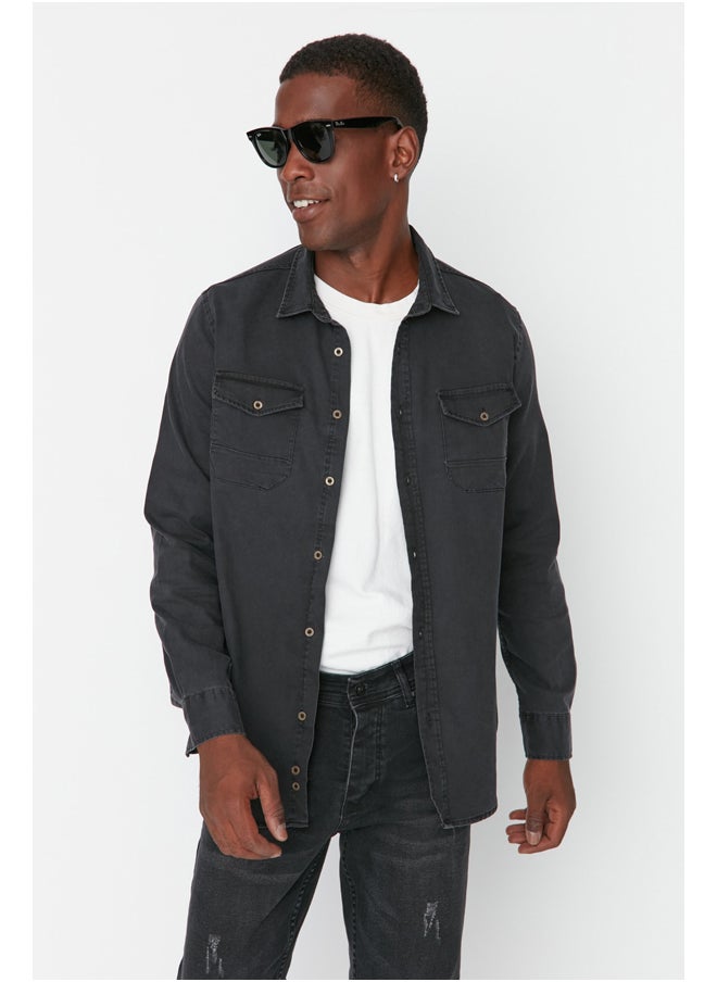 trendyol - Black Men's New Shirt with Metal Buttons - Image 1