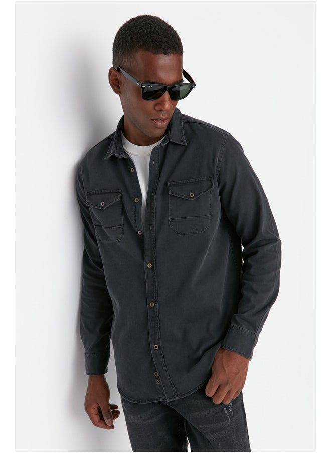 trendyol - Black Men's New Shirt with Metal Buttons - Image 1