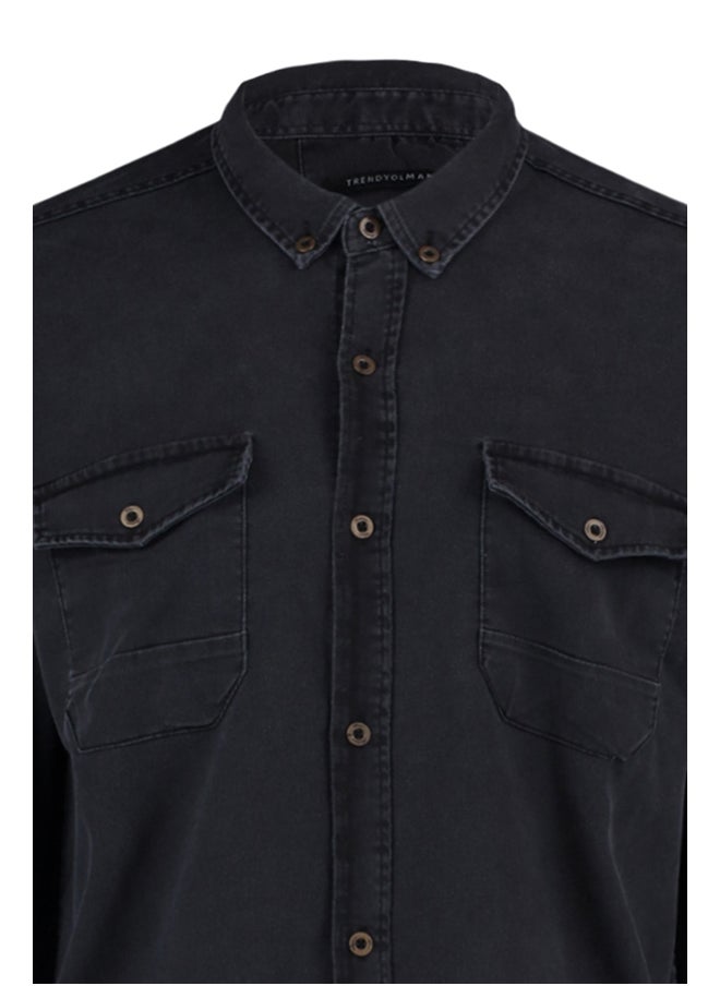 trendyol - Black Men's New Shirt with Metal Buttons - Image 1