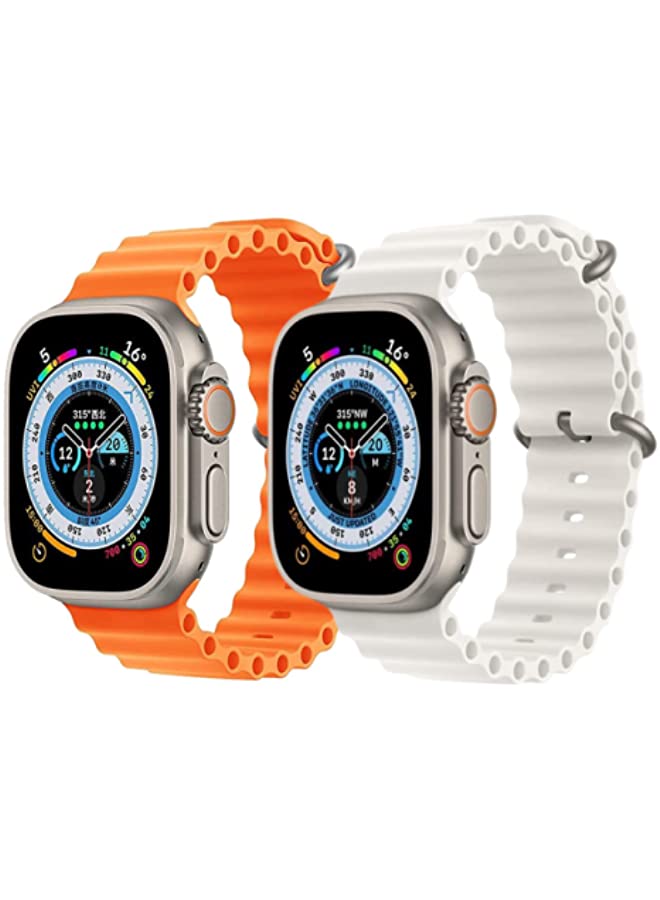 IAF Silicone Ocean Band Strap for Apple Watch Ultra 8 49mm Orange and White Set of 2