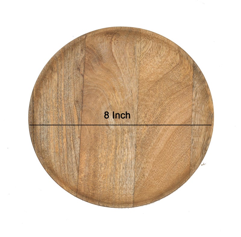 OGGN Natural Mango Wood Round Plate Set of 1, Wooden Serving Tray, Tea Coffee Serving Tray, Platter for Home & Kitchen, (28 X 28 X 1.2) cm - Image 2