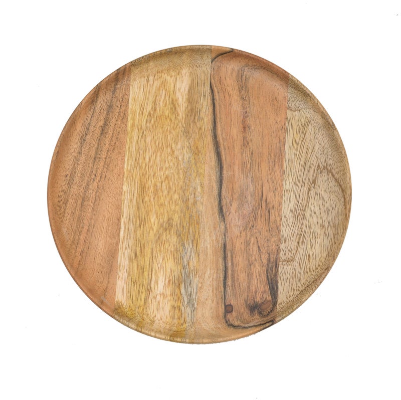 OGGN Natural Mango Wood Round Plate Set of 1, Wooden Serving Tray, Tea Coffee Serving Tray, Platter for Home & Kitchen, (28 X 28 X 1.2) cm - Image 5