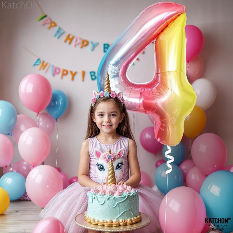 كاتشون كبير، بالونات رقم 4 قوس قزح - 40 بوصة، بالونات عيد الميلاد الرابع | بالونات 4 قوس قزح لزينة حفلة يونيكورن عيد الميلاد الرابع | بالون رقم 4 | بالون 4 قوس قزح لزينة عيد الميلاد الرابع - Image 5