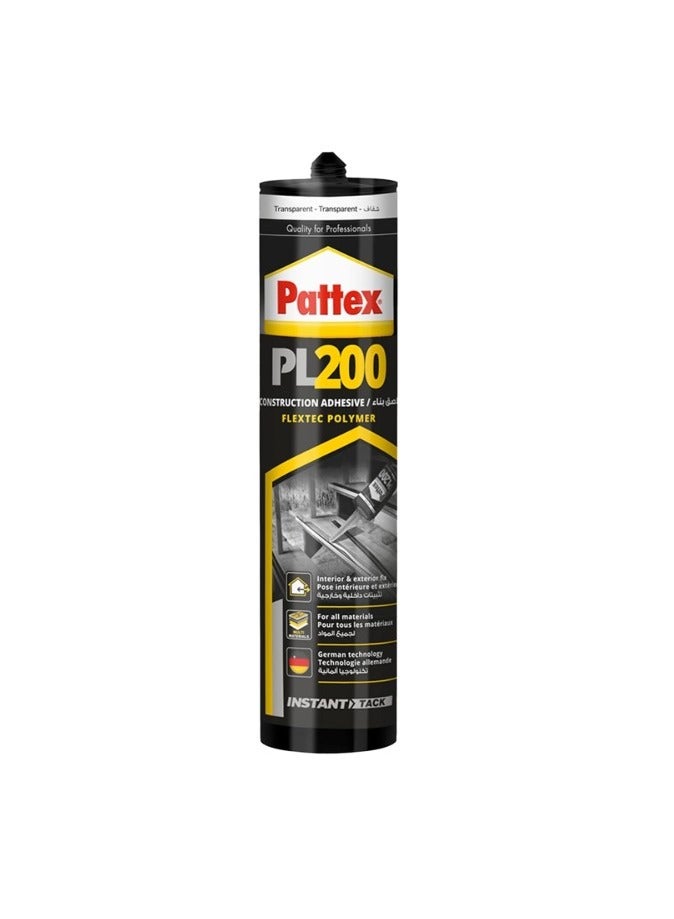 Pattex لاصق البناء باتكس PL200 - 380 جرام | سيليكون مائي | لاصق قوي في البداية | خالي من المذيبات ومتوافق مع الطلاء - Image 1