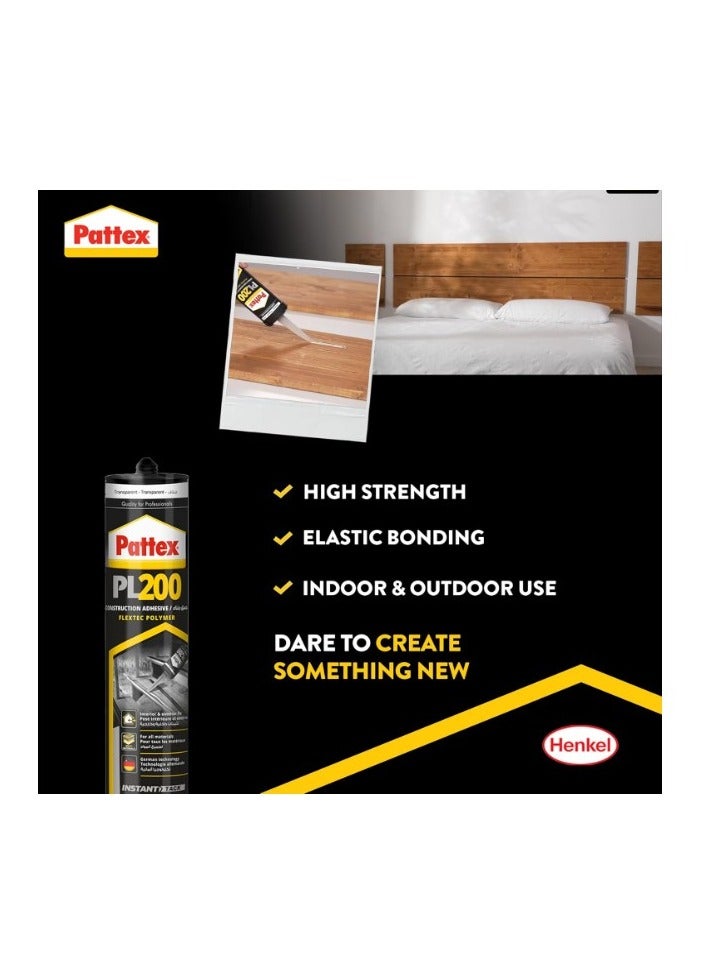 Pattex لاصق البناء باتكس PL200 - 380 جرام | سيليكون مائي | لاصق قوي في البداية | خالي من المذيبات ومتوافق مع الطلاء - Image 2