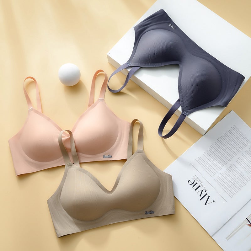 Traceless Underwear Women'S Small Chest Gathering Parm Thin Fixed Cup 3D Jelly Strip Soft Support Non-Rimped Bra - Image 3