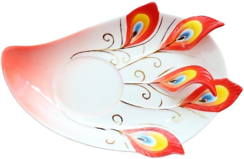 vanki 1 pc Collectable Fine Arts China Porcelain Tea Cup and Saucer Coffee Cup Peacock Theme Romantic Creative PresentRed - Image 2